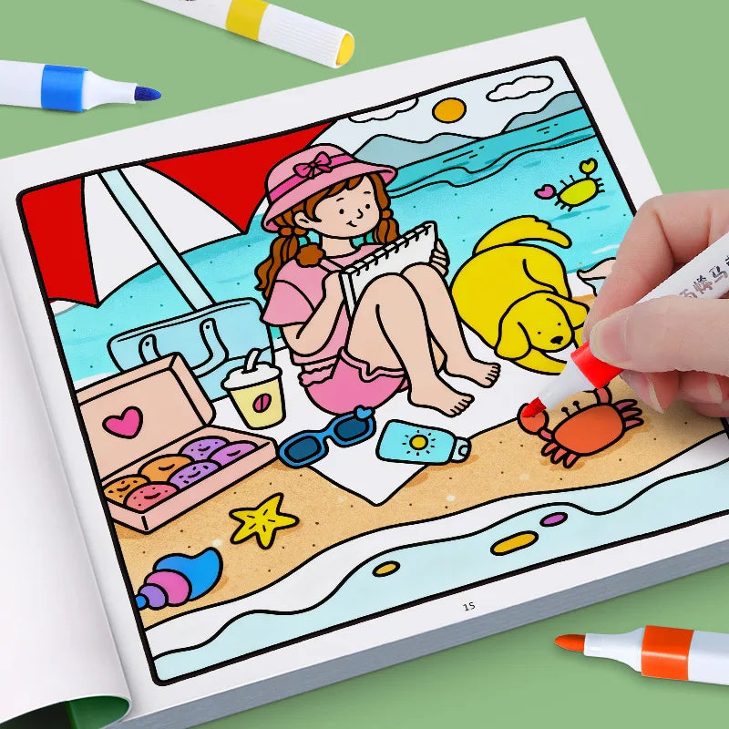 24 Page Fun Coloring Book, Warm Moments for Girls, Creative Entertainment, Fantasy Illustrations, Hand Drawn Art Drawing Book