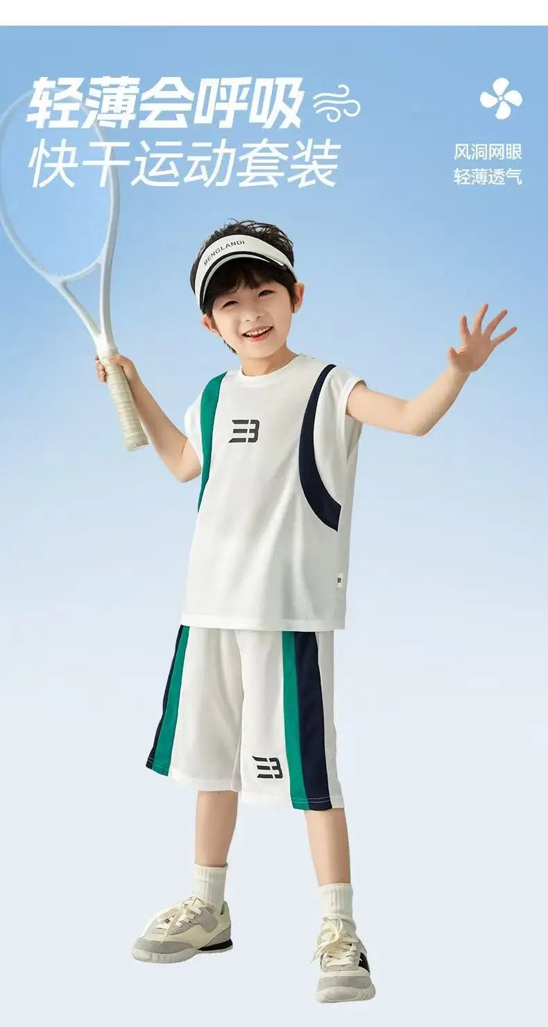 Boys Basketball Suit Summer Sportswear Comfortable Suit Vest Lightweight Shorts Children's Korean Version Handsome Two-piece