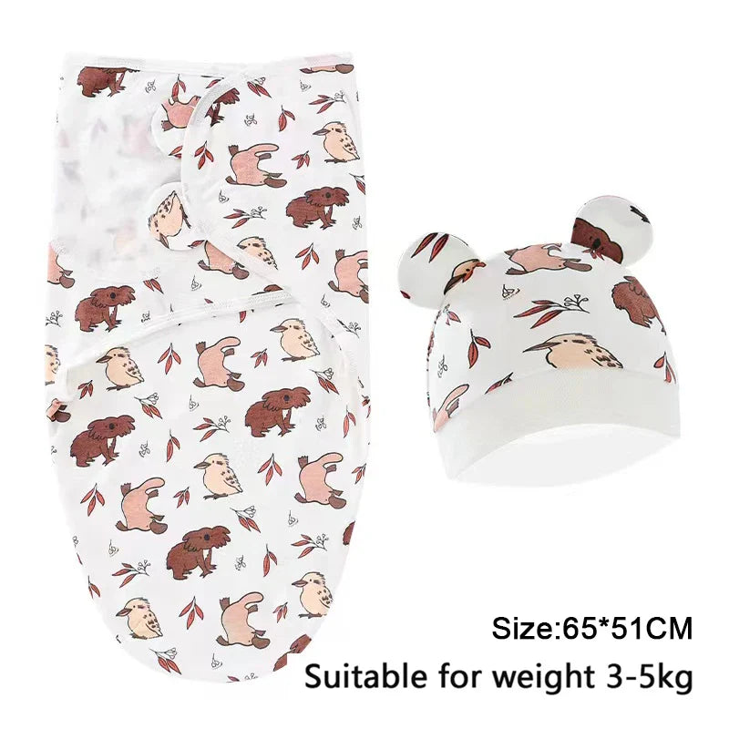 Pure cotton skin-friendly newborn baby wrap, easy to wear with, easy to change diapers, with a cap, give baby more protection