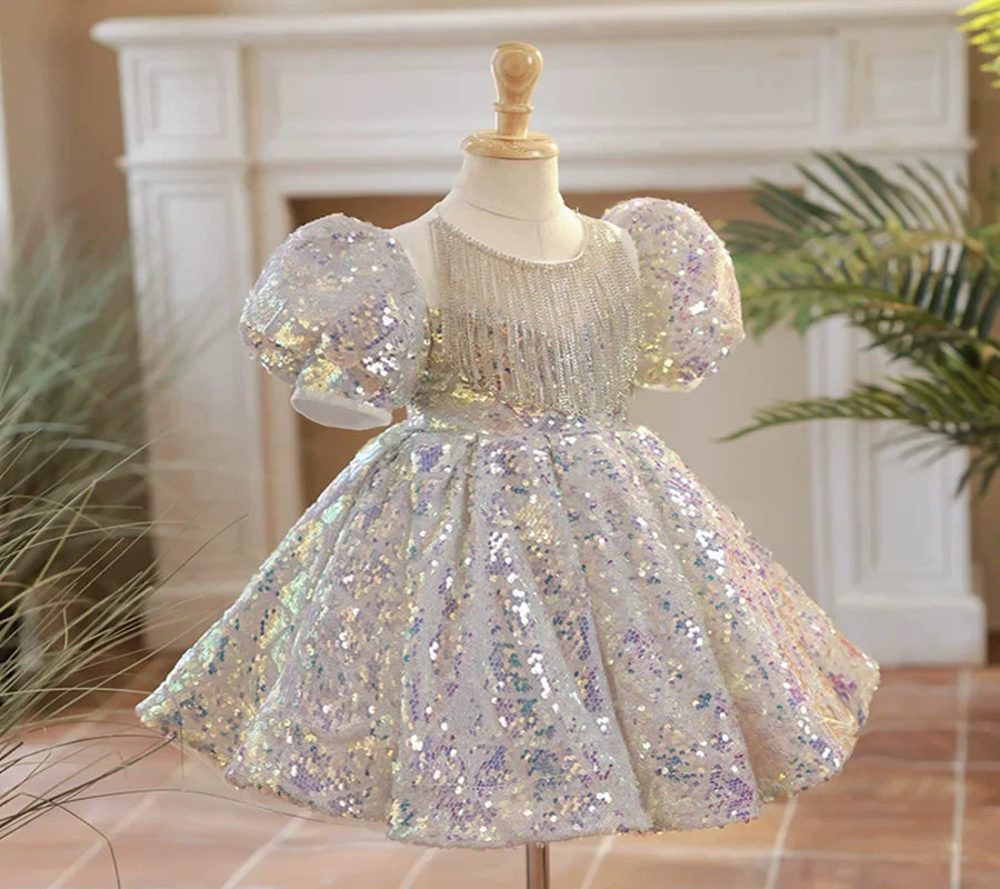 Luxurious Princess Glitter Lush Girl Party Dresses Elegant Fluffy Girl Princess Dress Shiny Flower Birthday Wedding Dress Girl