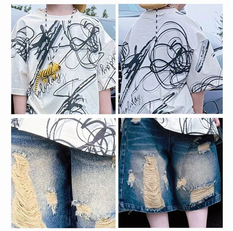 Summer children boys fashion casual T shirt hole jeans sets suits - Boys Summer & Party Dresses - Baby's World (view 10)