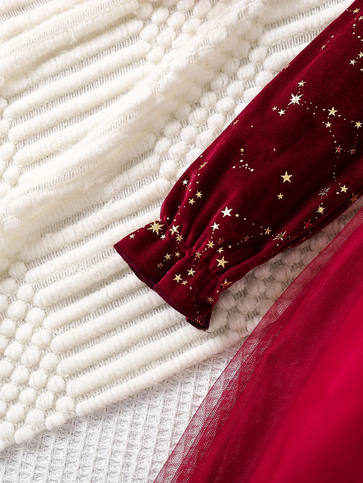 Toddler Girl Party Dress Autumn Winter  Years Children Christmas And New Year Princess Dress Red Velvet Gown Stars Mesh Dress