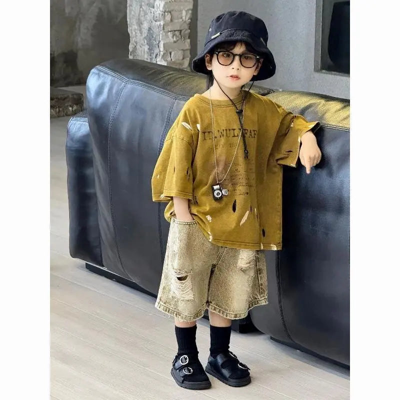 Boys Clothing Set Korean Loose Shirts+shorts 2pcs/set Sport Suits for Kids Teenager Tracksuits Casual Baby Outfits Clothes