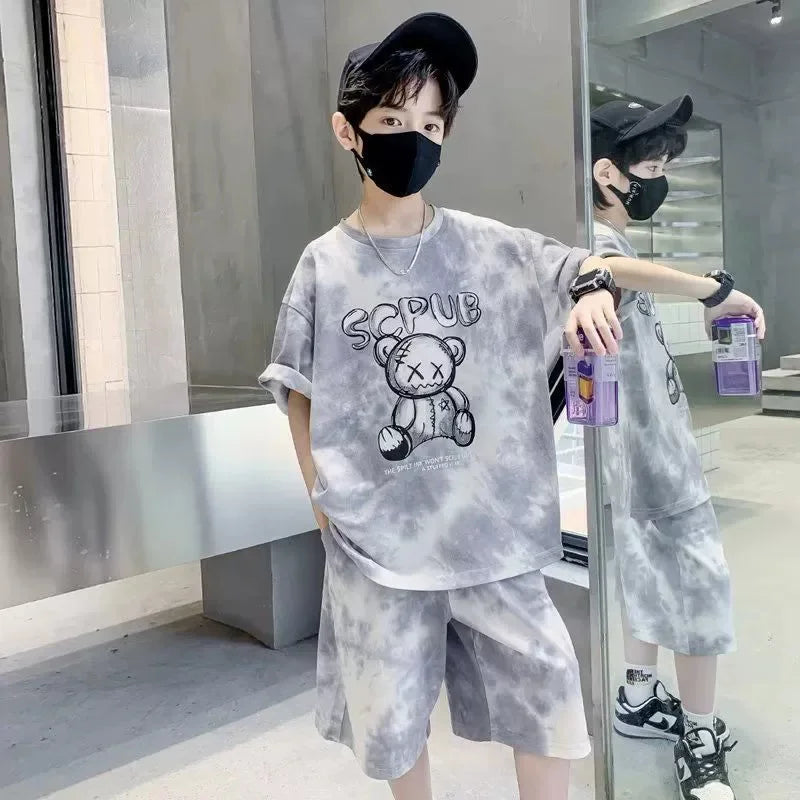 Boys Sports Suit Summer Cartoon Sets New Children's Short-Sleeved T-Shirt Shorts Kids Fashion Loose Clothes Outfit - Boys