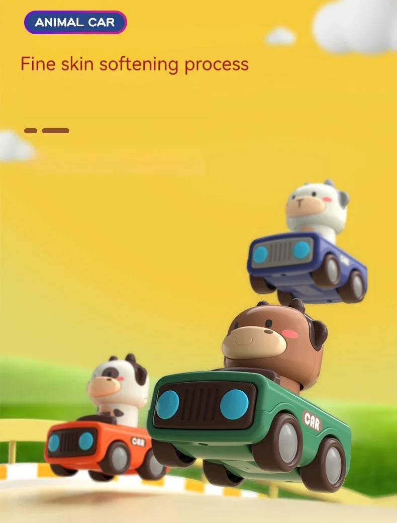Cartoon Figure Friction Toy Cars, No Battery Push & Go Sliding Vehicles for Kids Age 1-3, Fun Baby Toys for Fine Motor