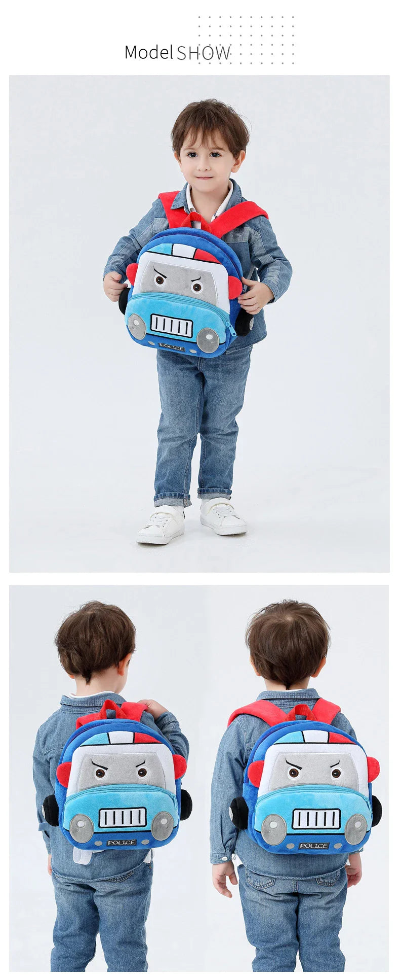Stereo cartoon car backpack boy girl 2-4 years old kindergarten school bag kids backpack plush backpack
