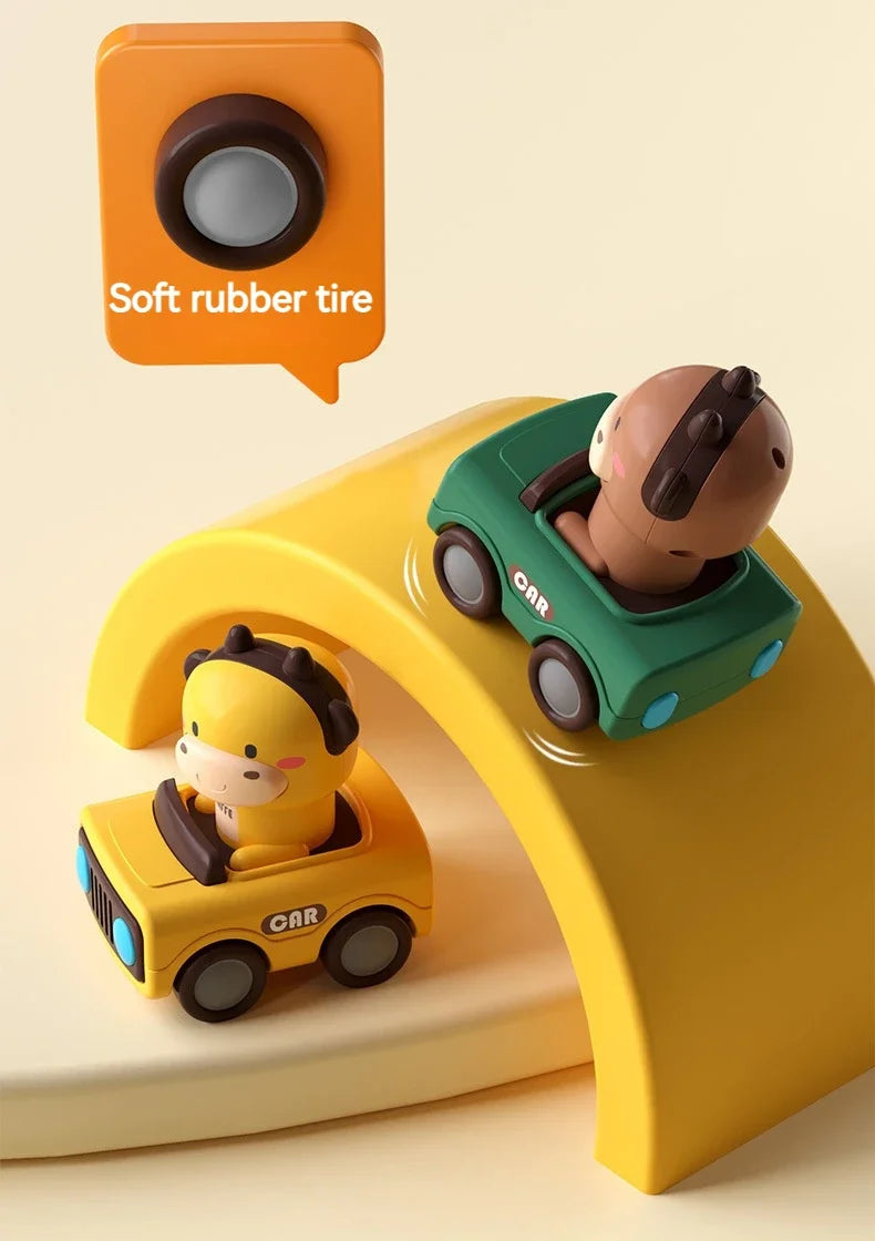 Cartoon Figure Friction Toy Cars, No Battery Push & Go Sliding Vehicles for Kids Age 1-3, Fun Baby Toys for Fine Motor
