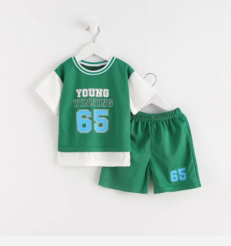 Boys Clothes Sets Summer Breathable Tracksuit Fashion Children's Sports Two Piece Set T-shirt + Shorts Suits - Boys Summer &