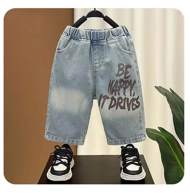 Boys Summer Clothing Set New Handsome Children's Short Sleeved Clothes Trendy Baby T-shirt Jeans Thin Two-piece Set - Boys