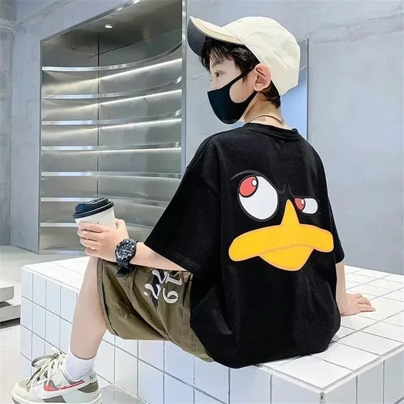 Summer Kids Clothes Streetwear Print Cartoon T Shirt Short Sleeve Baby Tops Tees Korean Boys Girls Clothes Y2k Cotton T