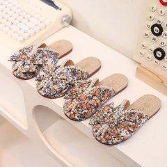 Sweet Girl's Slippers Flower Pearl Elegant Blue Orange Children Sliders Leisure Peep Toe 26-36 Light Slip-on Kids Summer Shoes