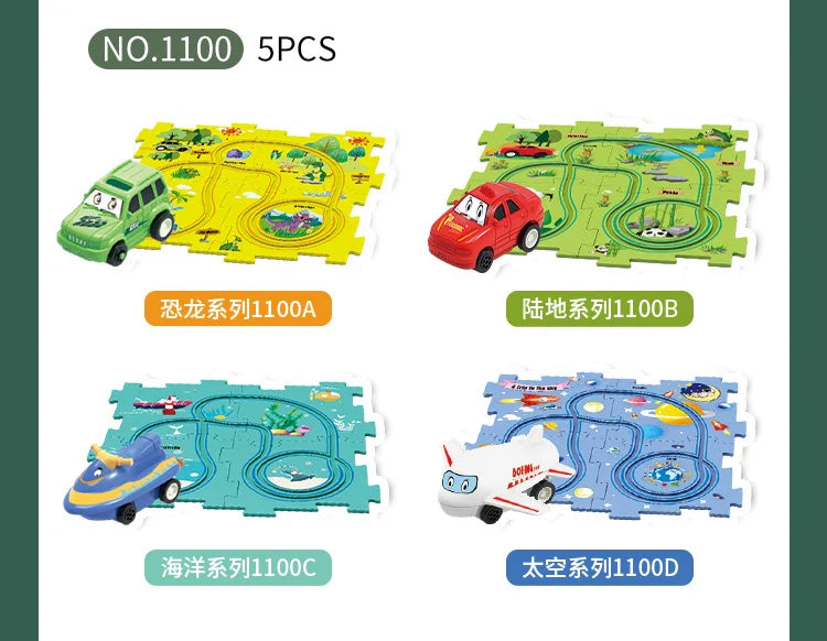 Children Puzzle Electric Railroad Speeder DIY Assembly Electric Car Automatic Rail City Scene Construction Education Toy Gift