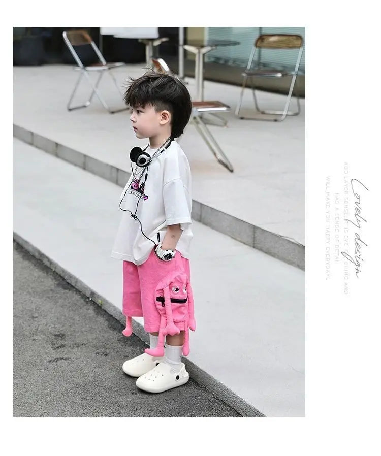 Korean Kids Clothes Boys' Summer Female Child Clothes Children's Printed Cotton Short Sleeved T-shirt Shorts 2piece Sports