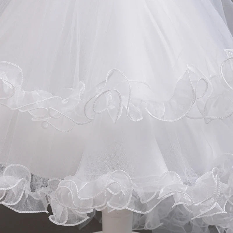 Girls White Pink Party Princess Dress Kids Girl Tailing Dresses for Wedding Birthday Ceremony Baby Girl Gown