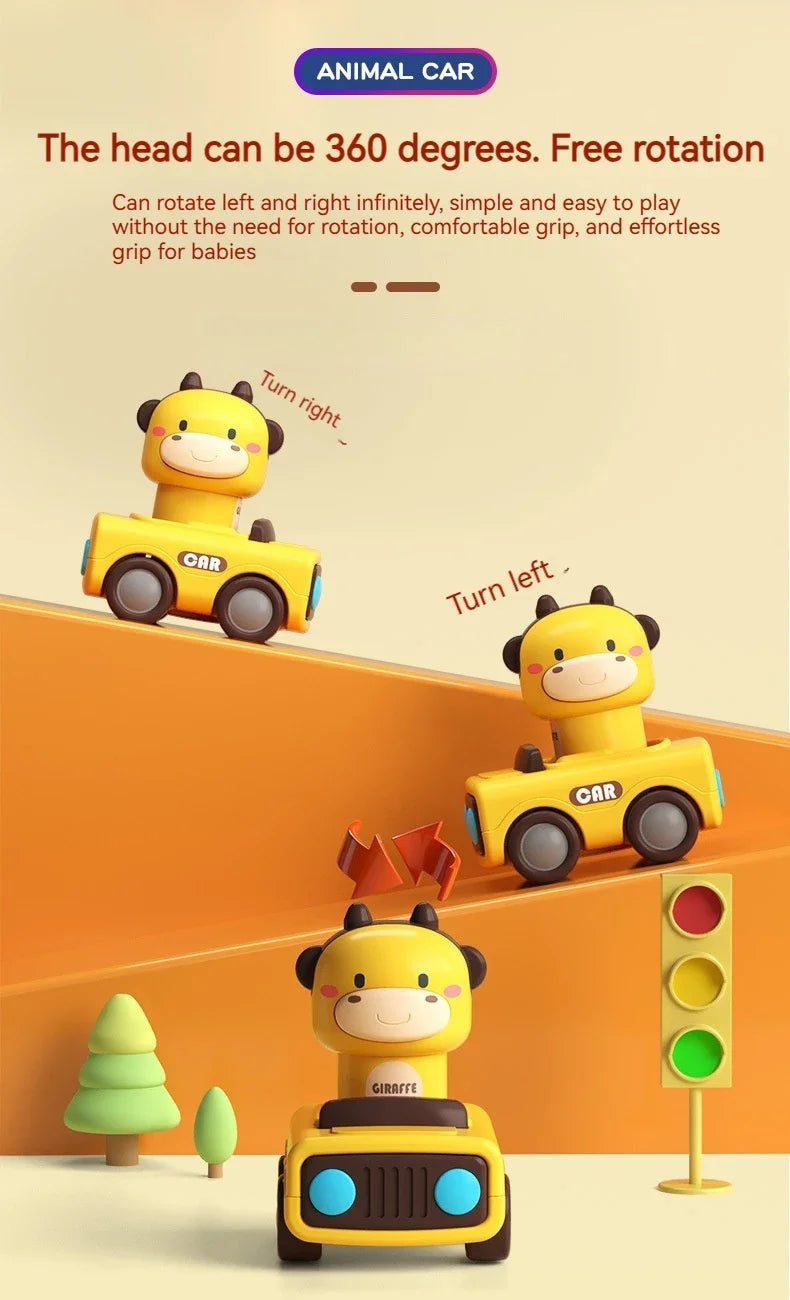 Cartoon Figure Friction Toy Cars, No Battery Push & Go Sliding Vehicles for Kids Age 1-3, Fun Baby Toys for Fine Motor