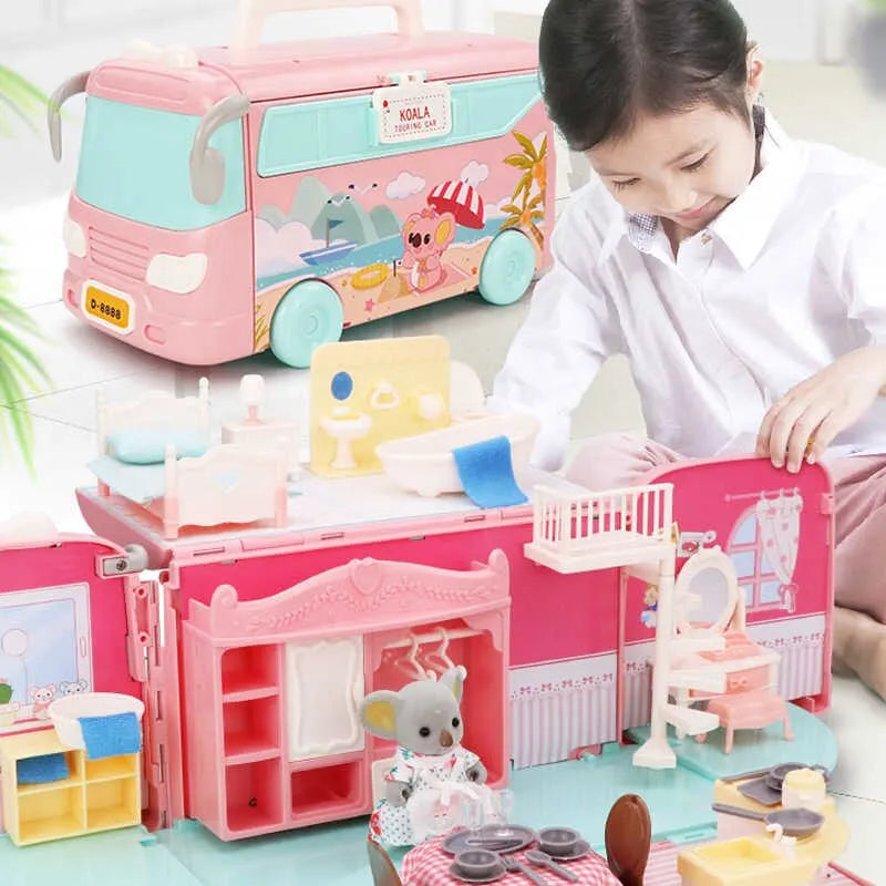 Dollhouse Koala Diary Girl Play House Toy Diy Tour Bus Bedroom Dresser Dining Kitchen Bathroom Pretend Toys Christmas gifts Kids