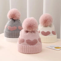New Winter Baby Hat Double Layer Thickened Jacquard Love Heart Knitted Hat0-12Newborn Baby Knitted Hat