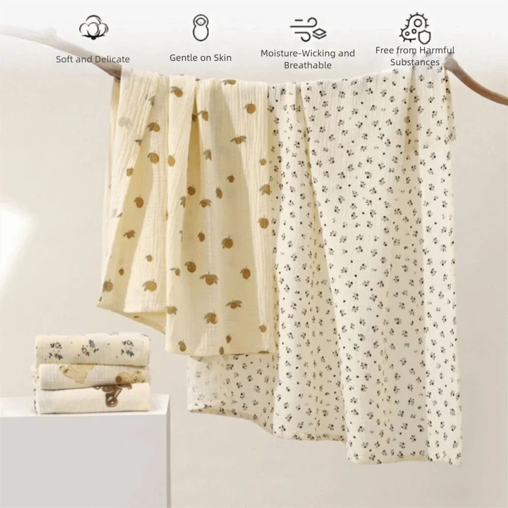 Cotton Baby Blanket Soft Breathable Cover Blanket for Infant Skin-friendly Bear Printed Nap Sleeping Rug Dormitory