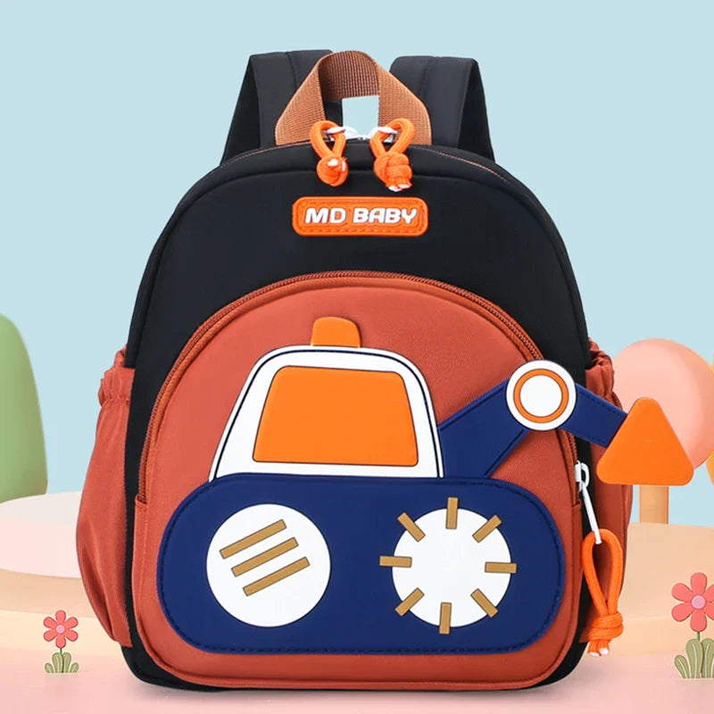 Kindergarten Bapa Boys School Bag 3 Years Old Car Digger Cartoon Character Dual oulder Straps Lightweight Waterproof