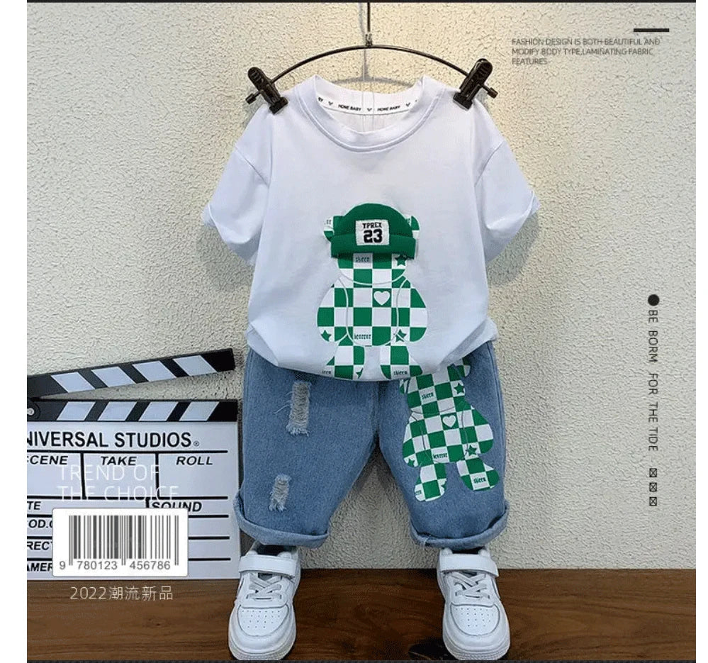 New Selling Summer Baby Boys Clothing Sets Tops bear T-shirt +Short Pants 2 Pieces Set Kids - Boys Summer & Party Dresses