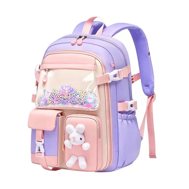 Lovely Rabbit Backpack for Teen Girls Cute Cartoon Schoolbag for Elementary School Girls 2 Size Travel Backpack for Grade 1-9