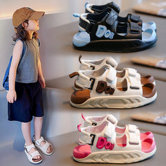Children Sports Sandals Double Hook And Loop Strap Adjustable Sandals Open Toe Breathable Beach Shoes Soft Sole Non-Slip Sandals