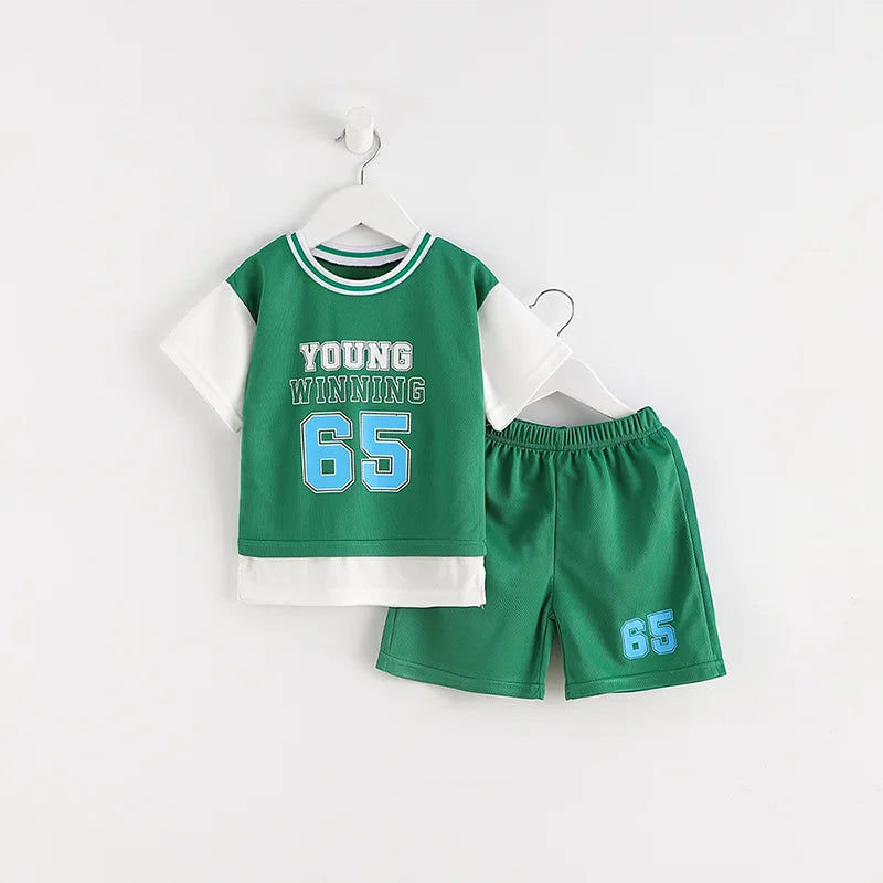Boys Clothes Sets Summer Breathable Tracksuit Fashion Children's Sports Two Piece Set T-shirt + Shorts Suits - Boys Summer &