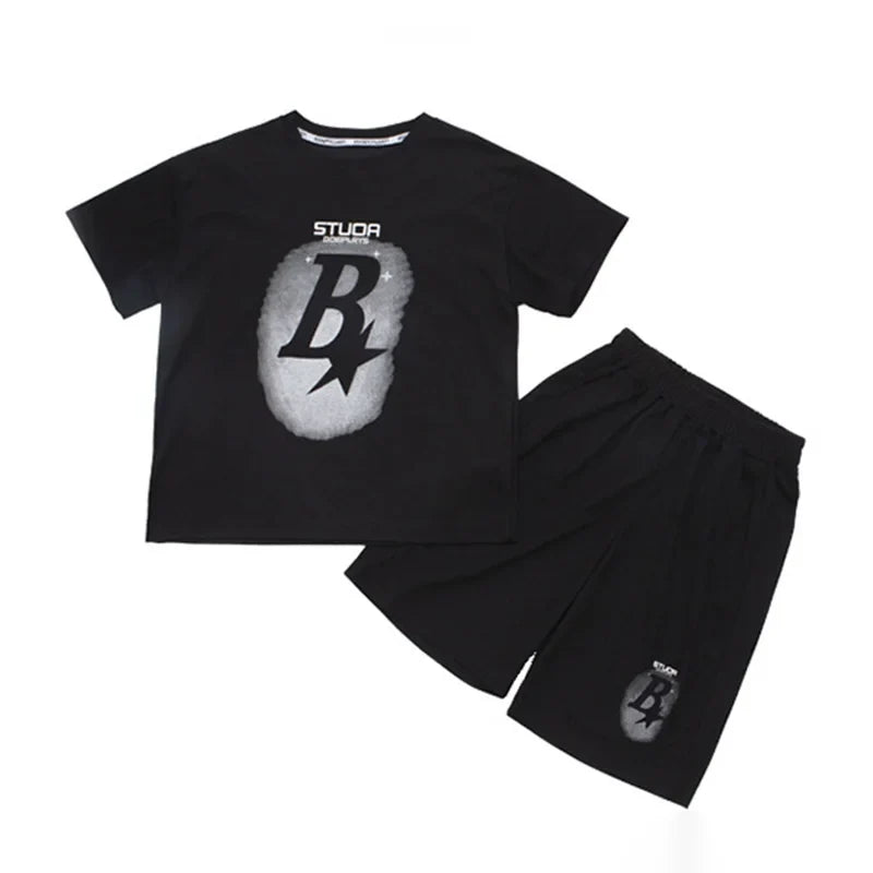 New Summer Teenager Boys Clothing Set Cotton Letter Short Sleeve T-shirt Shorts Years Kids Tracksuits Child Cloth - Boys