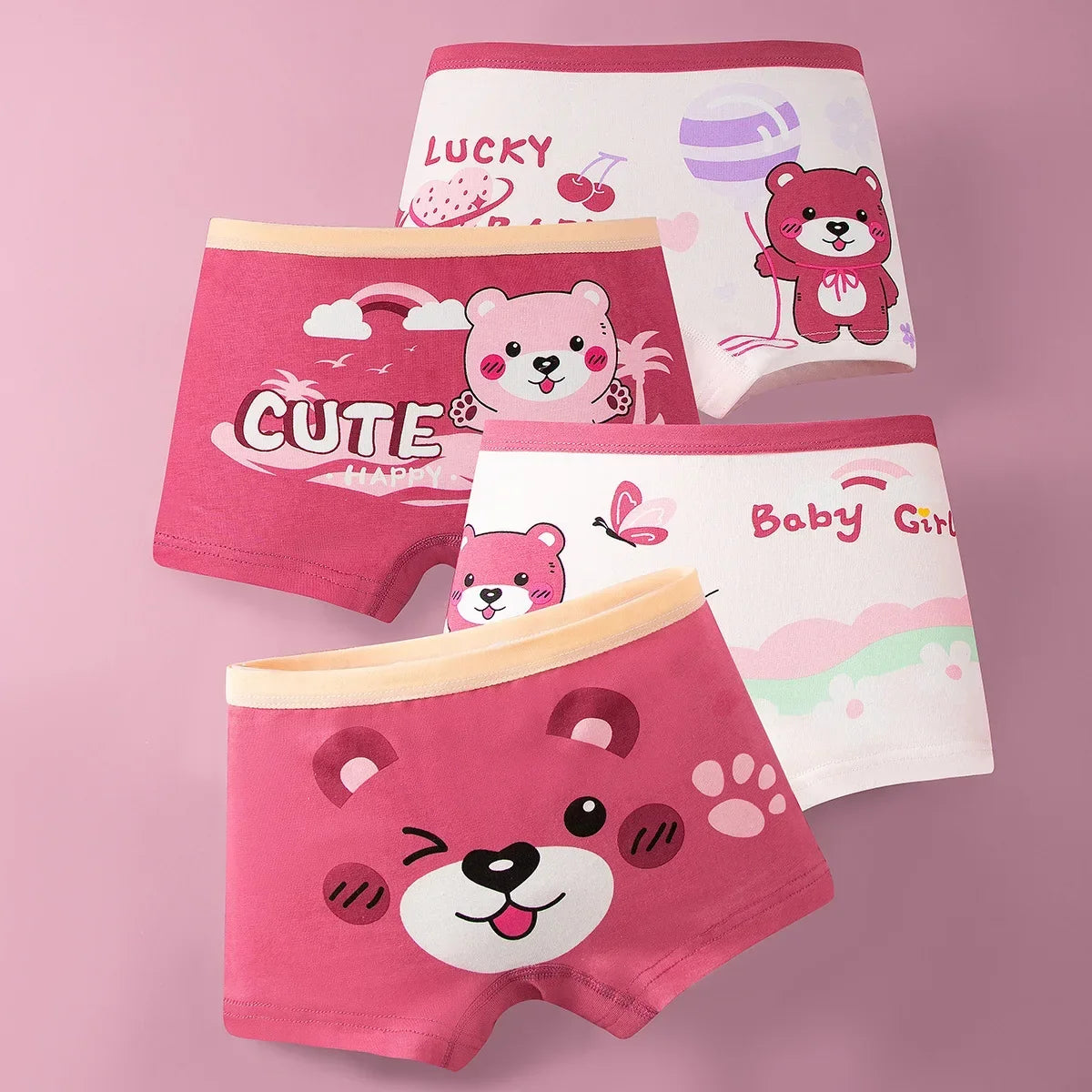 4pcs Cotton Girls Soft Panties Baby Lovely Character Pattern Cartoon Panty Students Boxer Briefs Kids Underwears Children Boxers