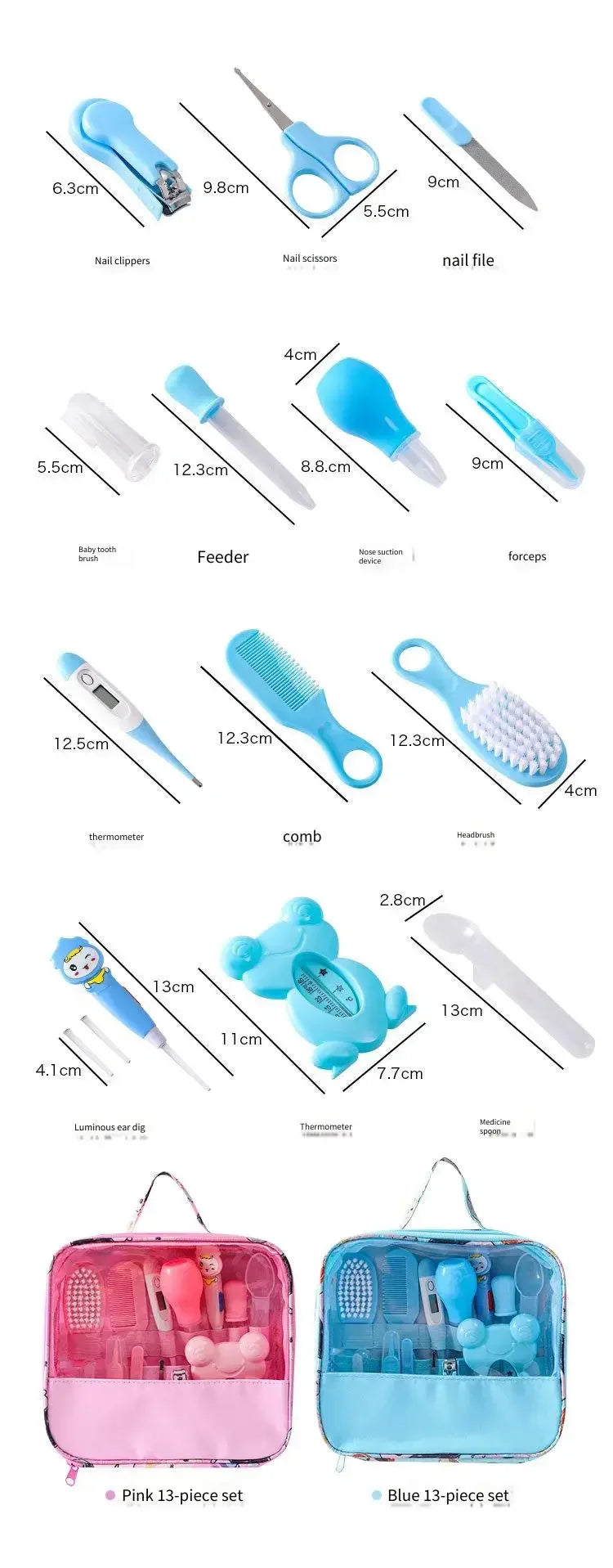 13 Pcs Portable Baby Healthcare Kit Professional Nursing Tools Newborn Daily Care Set Including Nail Clipper Manicure Supplies