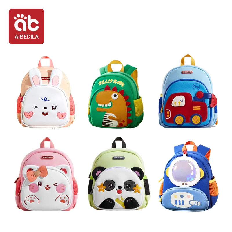 AIBEDILA Children Cute Cartoon 3D Dinosaur School Bags Anti-lost Boys Backpacks Girls Toddler Rucksack Kindergarten Schoolbag