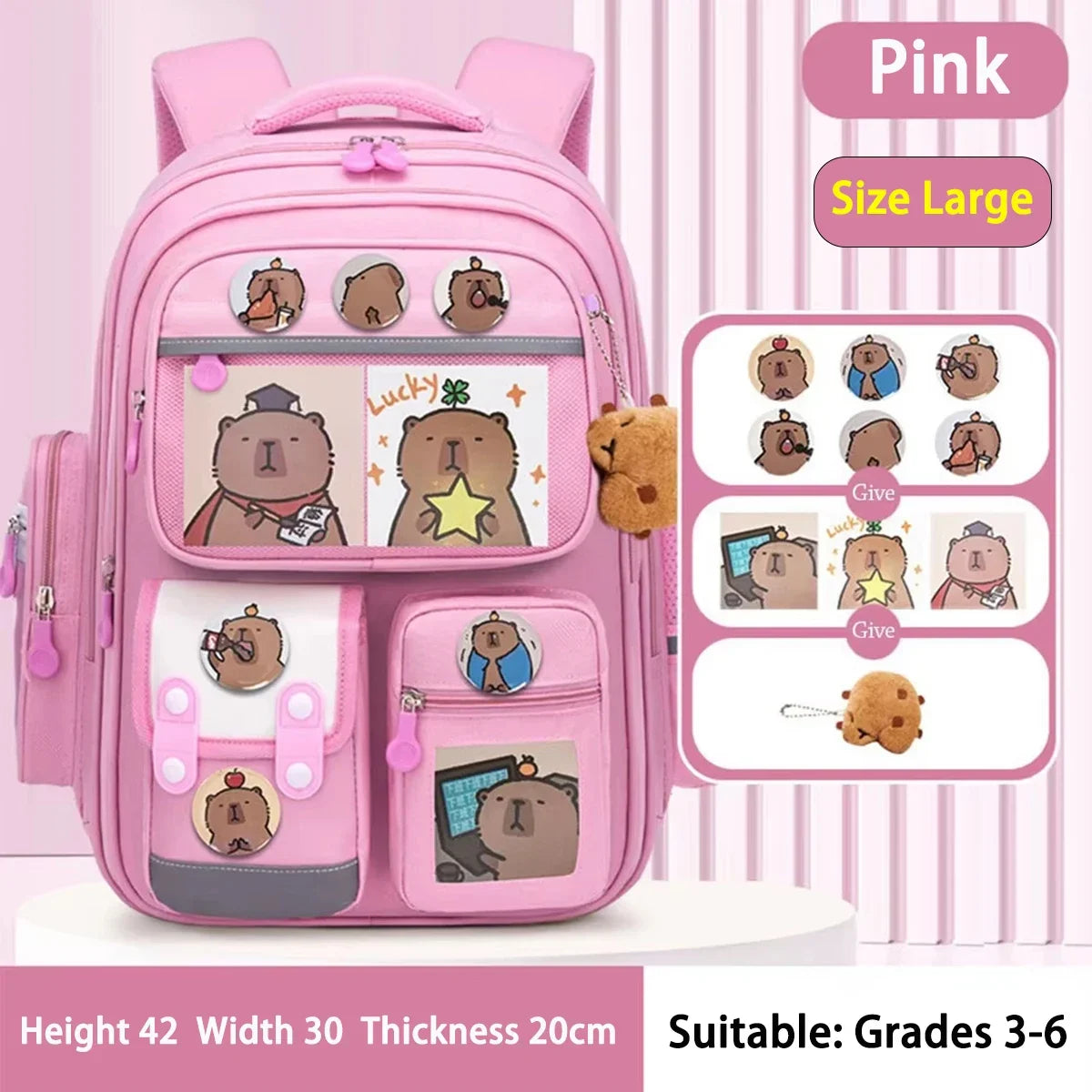 Capybara School Bag Waterproof Backpack Large Capacity Alleviate Burden Protecting Spine Widen Straps Backpack for Students Gift