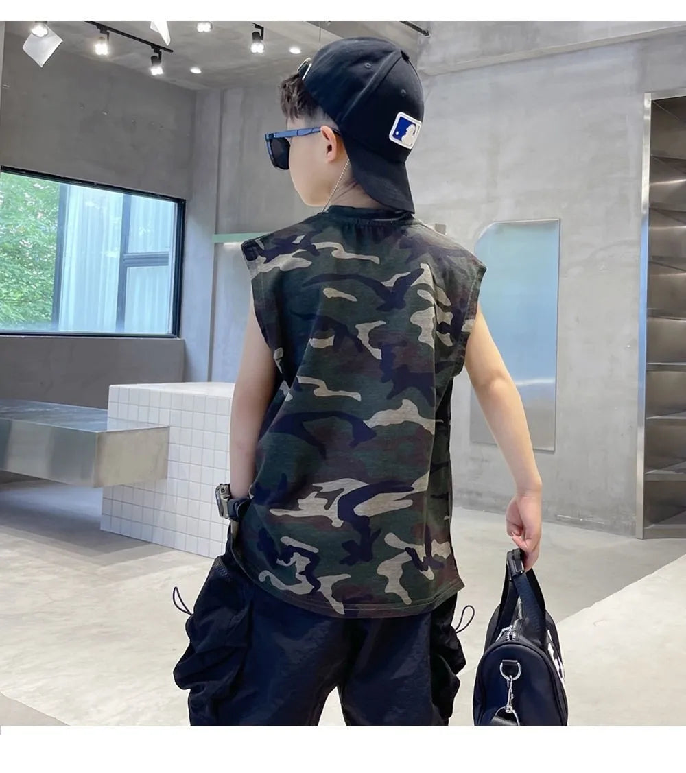 Boys Camouflage Vest Set Summer New Style Children's Sleeveless T-shirt Shorts Two Piece Set - Boys Summer & Party Dresses
