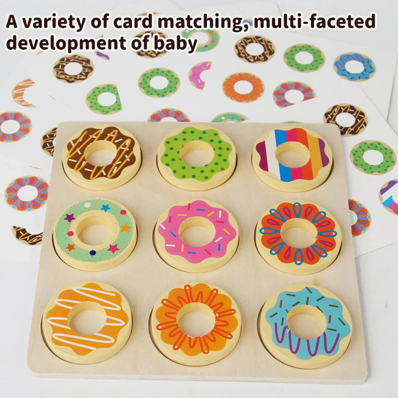 Wooden Doughnut Toy Montessori Kids Early Education Toy Baby Color Matching Puzzle Sorting Game Toy Parent-Child Interaction