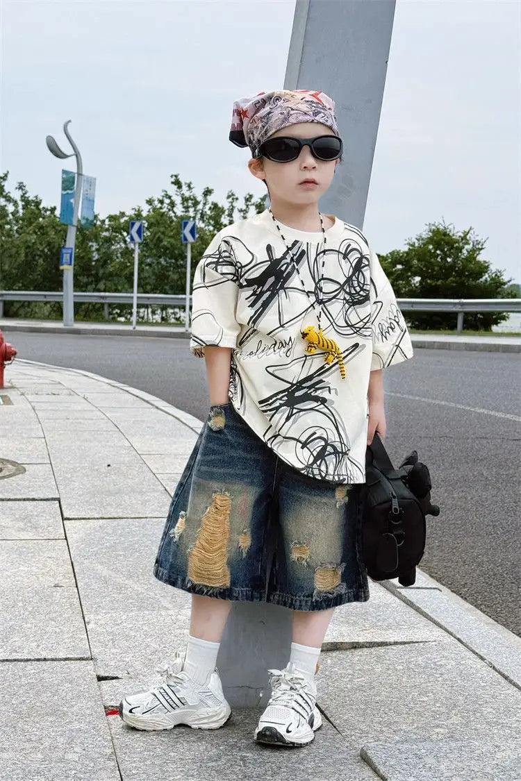 Summer children boys fashion casual T shirt hole jeans sets suits - Boys Summer & Party Dresses - Baby's World (view 4)