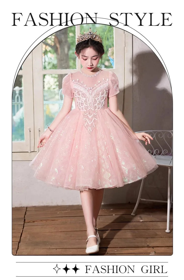 Party Dress Blue Girls Puffy Princess Dresses New Kids Gown Birthday Host Piano Recital Outfit Pageant Performance Formal Wear