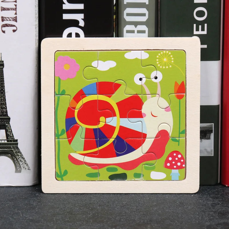 Wooden 3D Puzzle Jigsaw for Children Baby Cartoon Animal/Traffic Puzzles Educational Toy Kids Toy Wood Puzzle Small Size 11*11CM