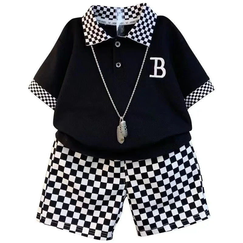 Leisure Summer Clothes Plaid Short Sleeve T-Shirts And Pants Baby Boys Clothes - Boys Summer & Party Dresses - Baby's World