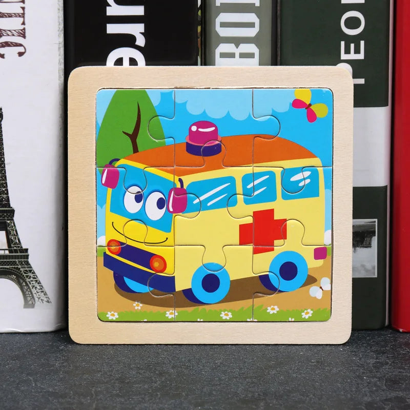 Wooden 3D Puzzle Jigsaw for Children Baby Cartoon Animal/Traffic Puzzles Educational Toy Kids Toy Wood Puzzle Small Size 11*11CM