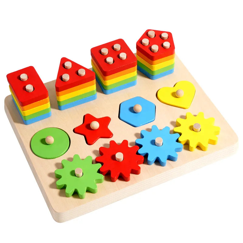 Montessori Geometric Pegboard Toy Shape Color Matching Stacker for Toddlers Wooden Sorting Educational Toys for Boys Girls