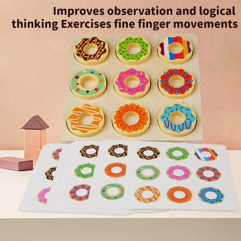 Wooden Doughnut Toy Montessori Kids Early Education Toy Baby Color Matching Puzzle Sorting Game Toy Parent-Child Interaction