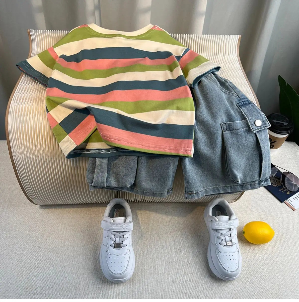 New Boys Fashion Summer Cotton Letter Printing T-shirts+Graffiti Denim Shorts 2pcs Set Kids Korean Outfits Sets Children