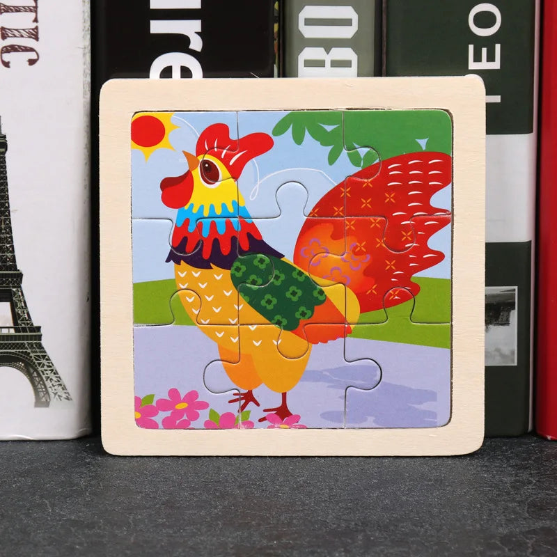 Wooden 3D Puzzle Jigsaw for Children Baby Cartoon Animal/Traffic Puzzles Educational Toy Kids Toy Wood Puzzle Small Size 11*11CM