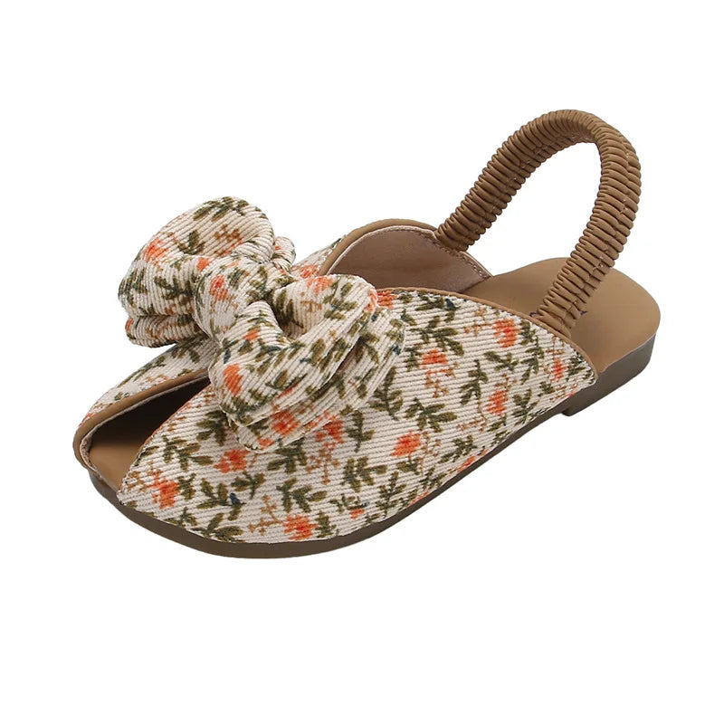 New Sandals Summer Comfort Fashion Girl Shoes Retro Leopard Print Simple Kid Shoe Floral Anti Slip Soft Sole Breathable Slippers