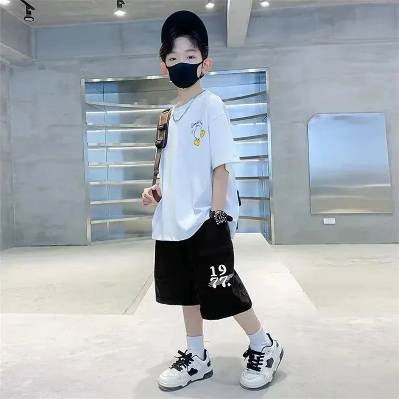 Summer Kids Clothes Streetwear Print Cartoon T Shirt Short Sleeve Baby Tops Tees Korean Boys Girls Clothes Y2k Cotton T