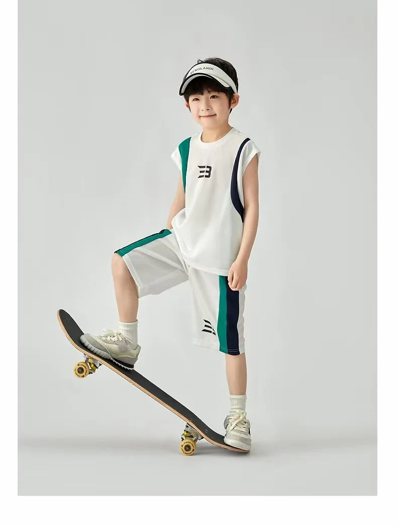 Boys Basketball Suit Summer Sportswear Comfortable Suit Vest Lightweight Shorts Children's Korean Version Handsome Two-piece