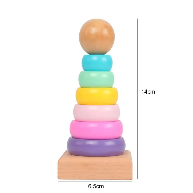 Wooden Macaroon Tower Children Puzzle Toys Montessori Educational Supplies Size Color Recognition Birthday Gifts for Kids
