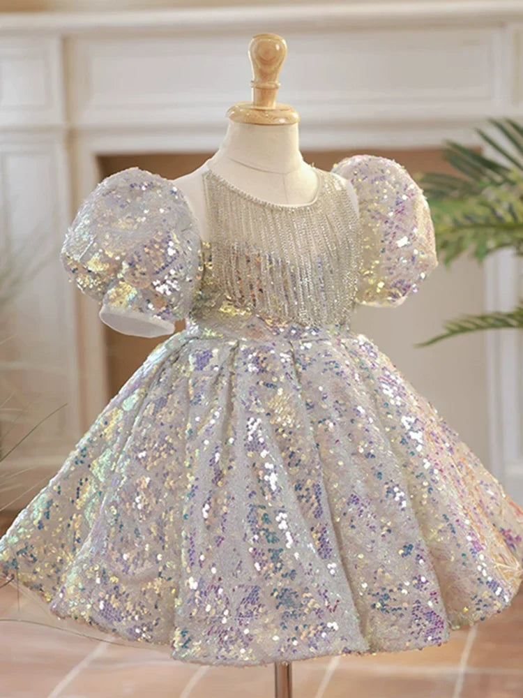 Luxurious Princess Glitter Lush Girl Party Dresses Elegant Fluffy Girl Princess Dress Shiny Flower Birthday Wedding Dress Girl