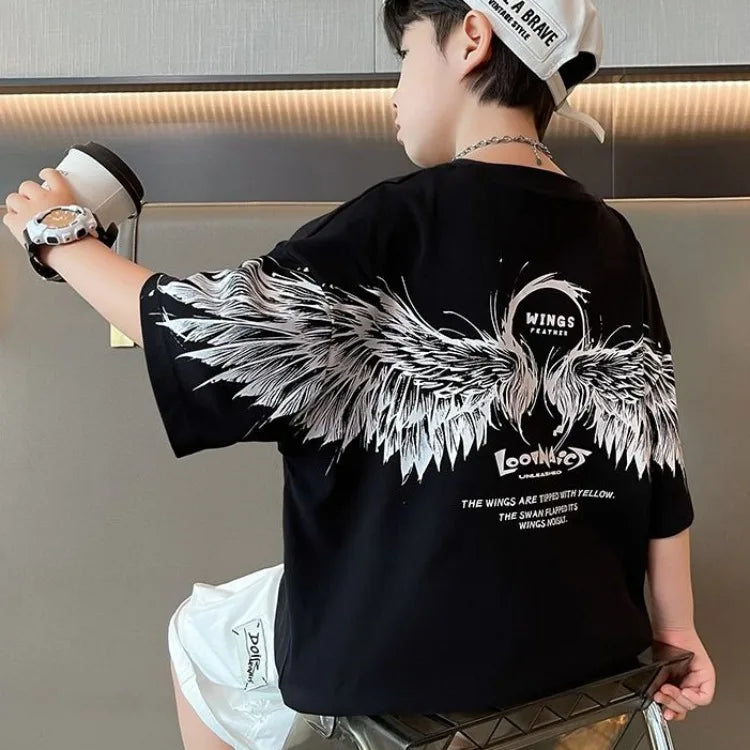 Summer Kids Wing T-Shirt Cotton Loose Stylish Boy's Shirt Big Kids Summerwear - Boys Summer & Party Dresses - Baby's World