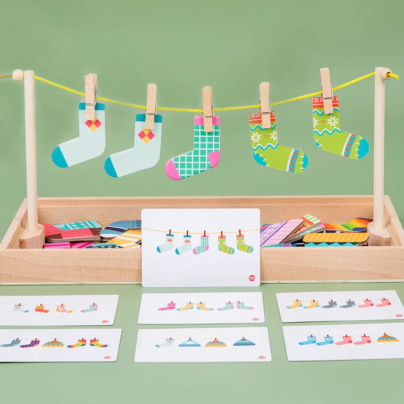 Children's Wooden Fun Sock Drying Puzzle Color Cognition Matching Fine Motor Training Early Education Learning Educational Toys